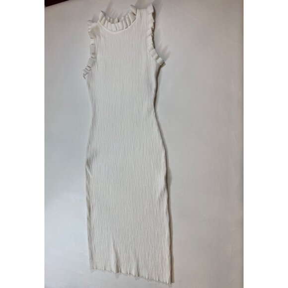 Eighteen Dresses & Skirts - Eighteen White Textured Sleeveless Midi Dress Ruffled Mock Neck Medium (R346)